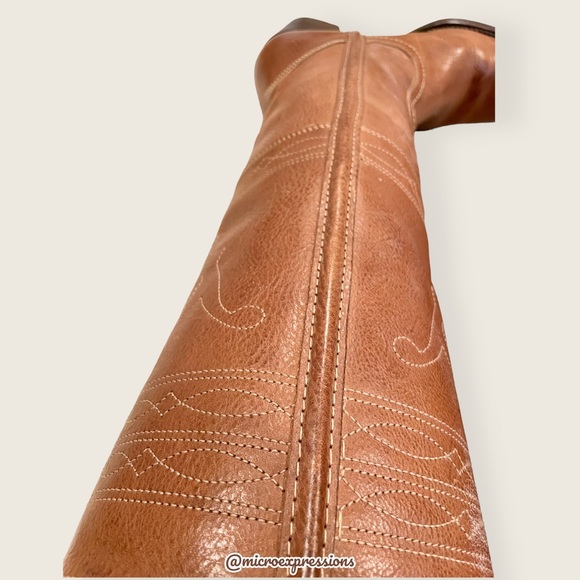 1970 Frye VINTAGE RARE Deer/Moose Cognac Leather Campus Knee High Tall Heel Boot - Picture 11 of 13